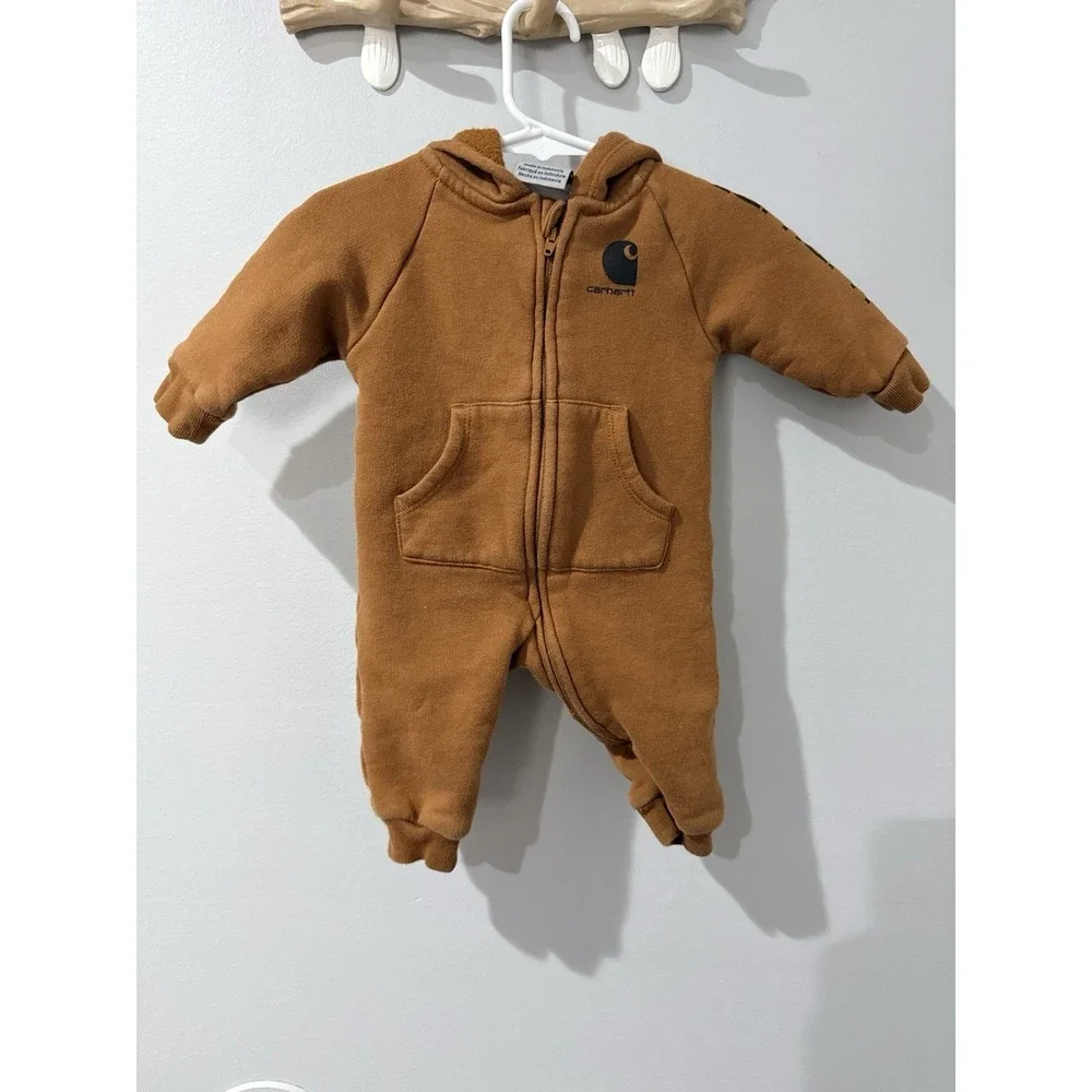 Carhartt Baby 3M Brown Zip Up Hooded One‎ Piece Infant One Piece V